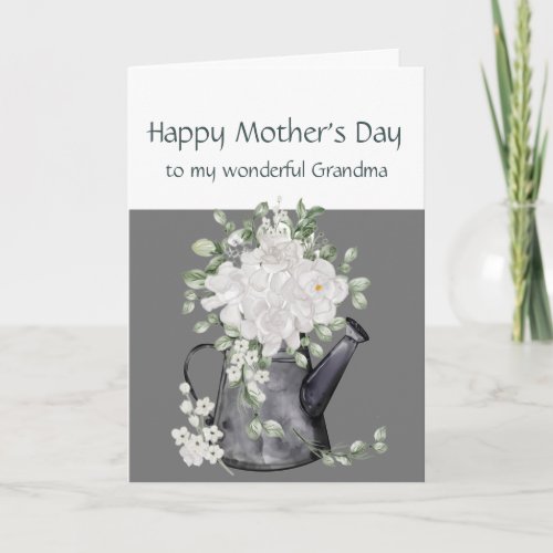 Grandma Mothers Day White Flowers Floral Holiday Card