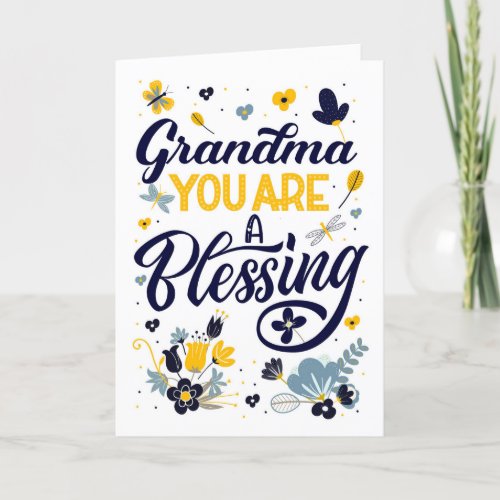 Grandma Mothers Day You are a Blessing Botanical Holiday Card