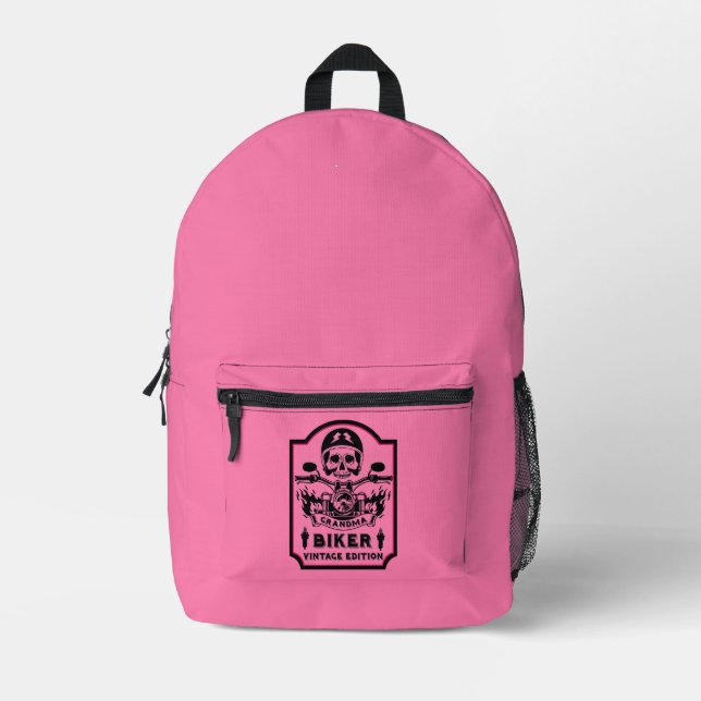 Grandma Motorbike Rider Printed Backpack (Front)