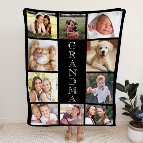 Grandma Multi_Photo Collage Personalized Black Sherpa Blanket