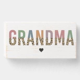 Grandma multicolor cheetah leopard typography Gift Wooden Box Sign