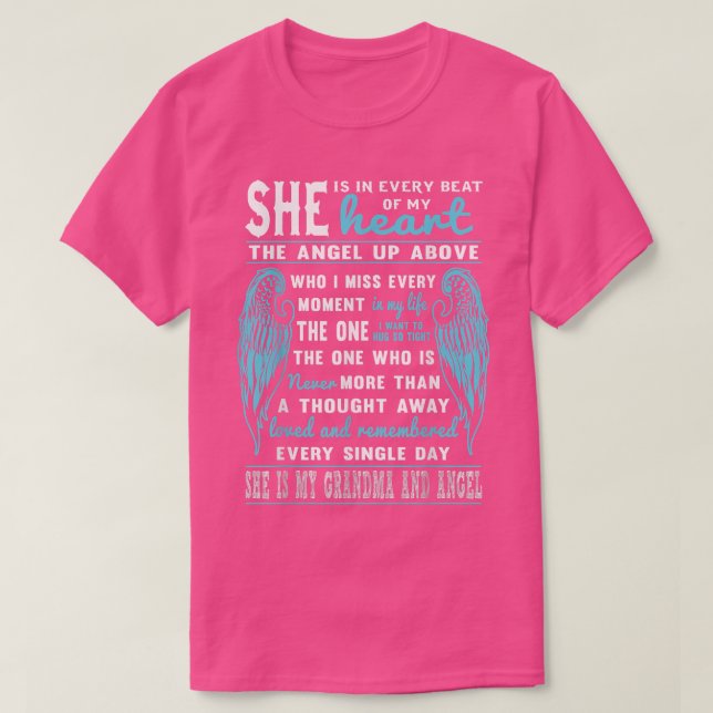 Grandma My Guardian Angel She Is In Every Beat Of  T-Shirt (Design Front)