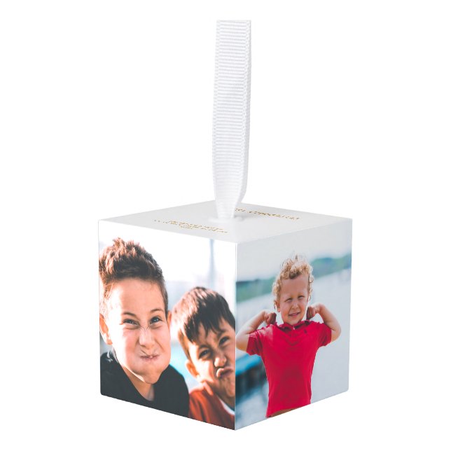 Grandma Nana Grandkids Xmas 5 Photo Christmas Cube Ornament (Front Angled)