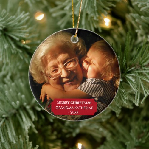 Grandma Nana Grandkids Xmas Photo Christmas Ceramic Ornament