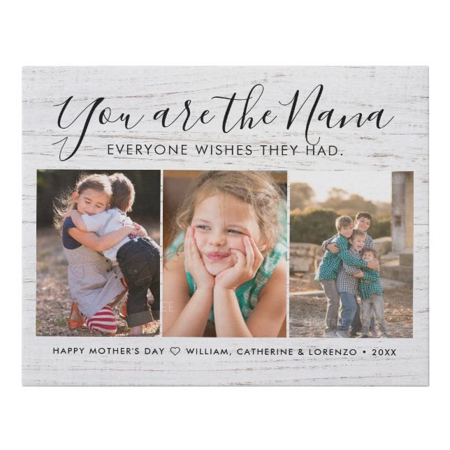 Grandma Nana Mother's Day Grandchildren 3 Photo Faux Canvas Print (Front)