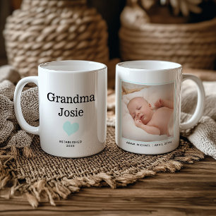 Grandma New Baby Photo Blue Heart Personalized Coffee Mug