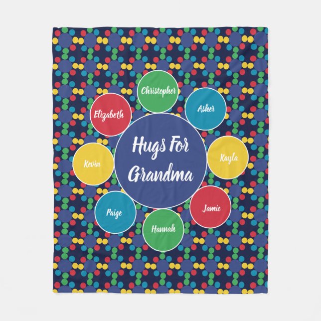 Grandma Nona Grandchildren Family Hugs Monogram Fleece Blanket (Front)