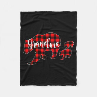 Grandma Of 2 Girls Boys Xmas Matching Red Plaid Gr Fleece Blanket