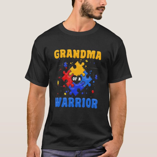 Grandma Of A Warrior Autism Awareness Matching Puz T-Shirt (Front)