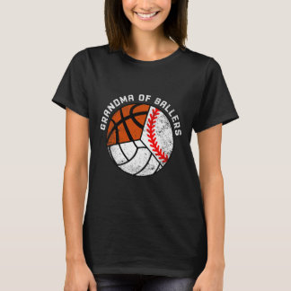 Grandma Of Ballers Fun Baseball Volleyball Basketb T-Shirt