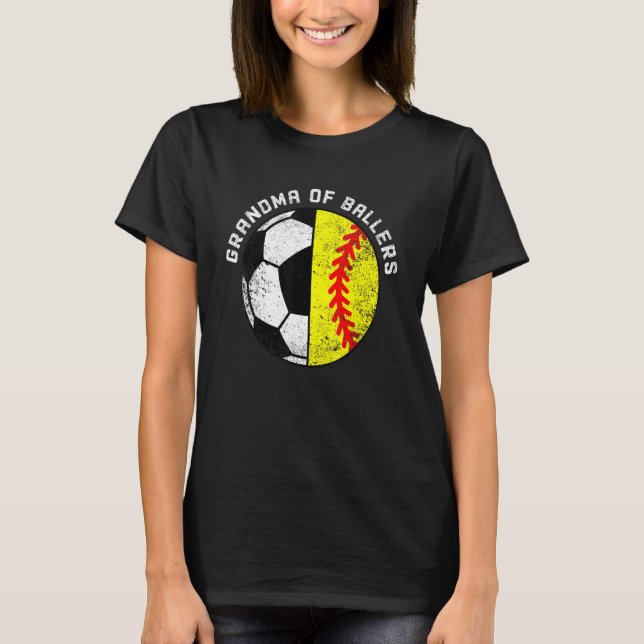 Grandma Of Ballers   Soccer Softball Grandma T-Shirt (Front)