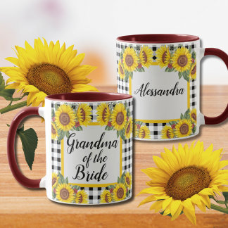 Grandma of Bride Customized Gingham Sunflowers Coffee Mug