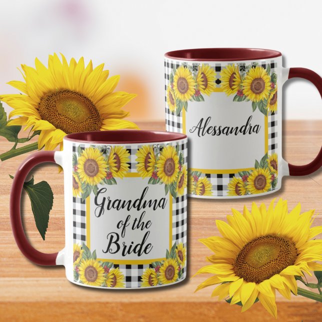 Grandma of Bride Customized Gingham Sunflowers  Coffee Mug (Creator Uploaded)