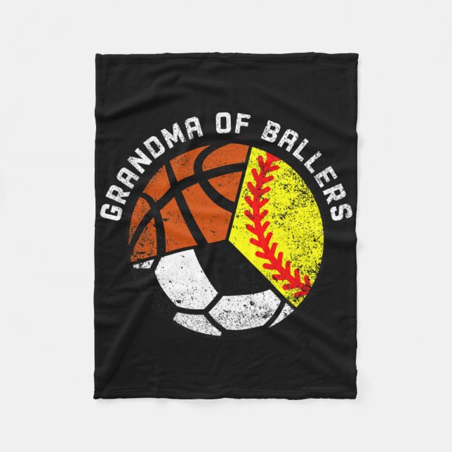Grandma Of Byllers Fun Softbyll Soccer Bysketbyll  Fleece Blanket (Front)