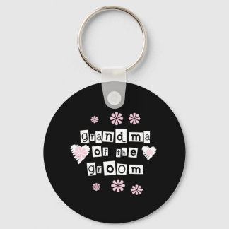 Grandma of Groom White on Black Keychain