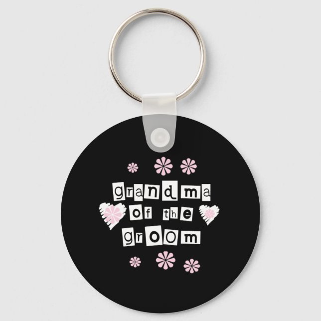 Grandma of Groom White on Black Keychain (Front)