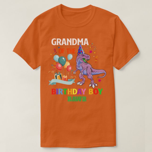 Grandma Of he Birthday Boy  Dinosaur Raptor Funny  T-Shirt (Design Front)