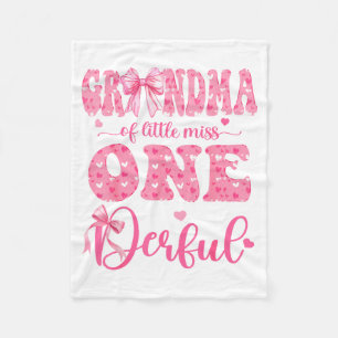 Grandma of Little Miss Onederful Bow 1st Birthday Fleece Blanket