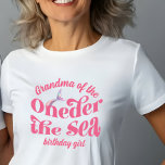 Grandma of Oneder The Sea Mermaid birthday girl T-Shirt<br><div class="desc">Flower Glitter Mermaid Tail Splish Splash Pink and Purple</div>