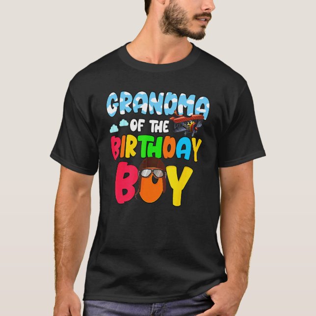 Grandma Of The Birthday Boy  Airplane Helicopter T-Shirt (Front)