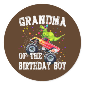 Grandma of the Birthday Boy Dinosaur Monster Classic Round Sticker