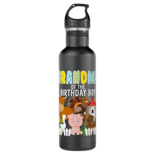Grandma Of The Birthday Boy Farm Animals Barnyard  Stainless Steel Water Bottle