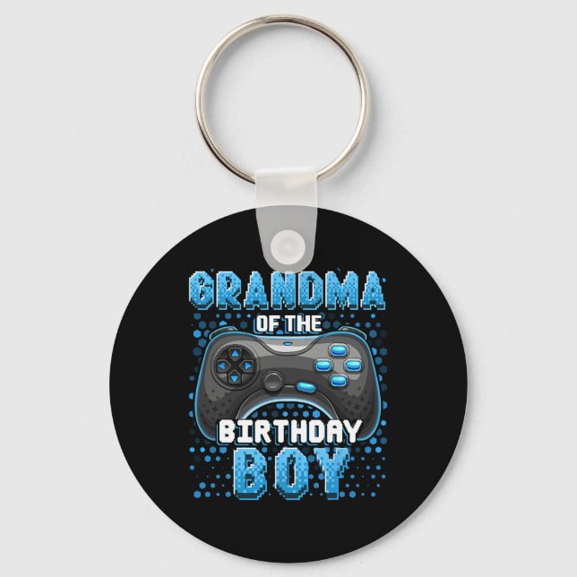 Grandma Of The Birthday Boy Matching Video Game Bi Keychain (Front)