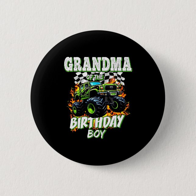 Grandma Of The Birthday Boy Monster Truck Birthday Button (Front)