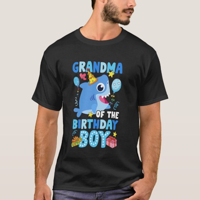 Grandma Of The Birthday Boy Shark Ocean Theme Fami T-Shirt (Front)