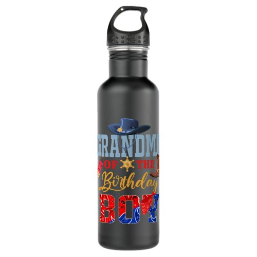 Grandma of the Birthday Boy Western Cowboy Bday Fa Stainless Steel Water Bottle