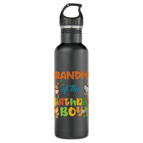 Grandma of the Birthday Boy Zoo Safari Jungle Anim Stainless Steel Water Bottle