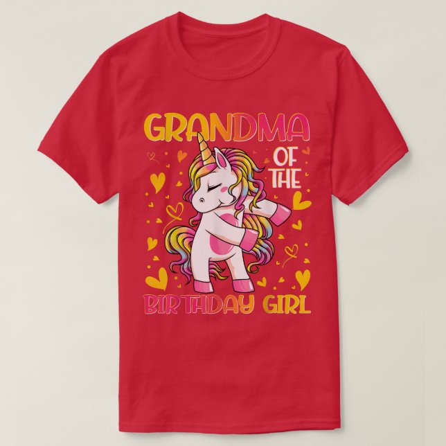 Grandma of the Birthday Girl Flossing Unicorn Gran T-Shirt (Design Front)