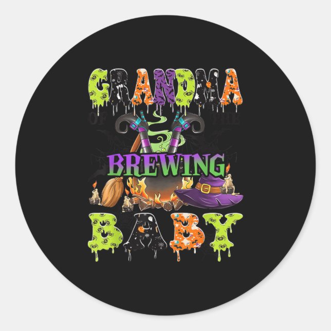 Grandma Of The Brewing Baby Soky Halloween Baby Sh Classic Round Sticker (Front)