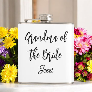Grandma of the Bride Black White Wedding Flask