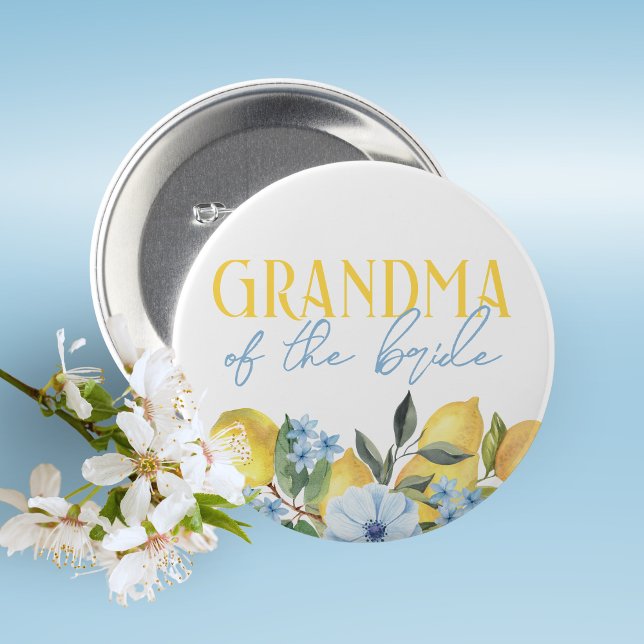 Grandma of the Bride Lemon Bridal Shower Button (Lemon Bridal Shower Pin on Buttons for Your Special Guests of Honor Such as Grandma's, Mom's & More)