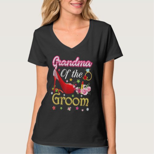 Grandma Of The Groom Happy Wedding Flower Pink Sho T_Shirt
