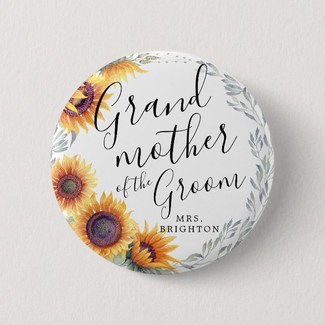 Grandma of the Groom | Sunflower Florals Wedding Button (Front)