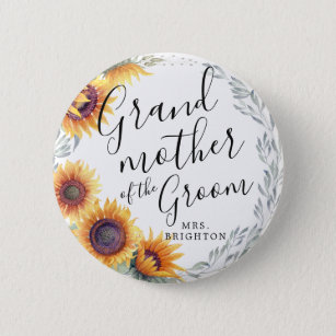 Grandma of the Groom   Sunflower Florals Wedding Button