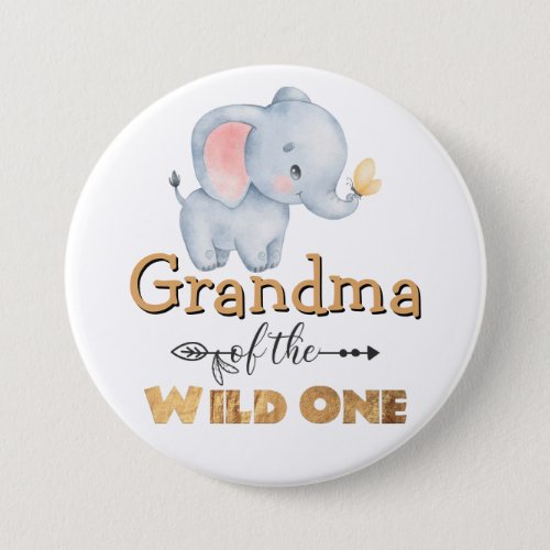 Grandma of the Wild One Elephant Gold Foil Button