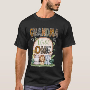 Grandma Of The Wild One First Birthday Safari Wood T-Shirt