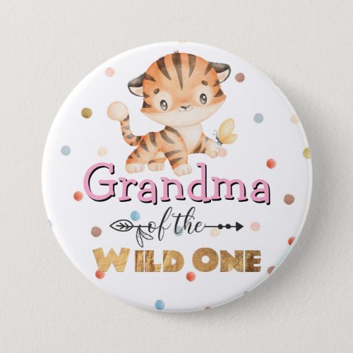 Grandma of the Wild One Tiger Gold Foil Button