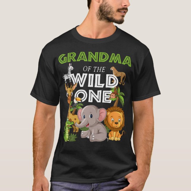 Grandma Of The Wild One Zoo Birthday Safari Jungle T-Shirt (Front)