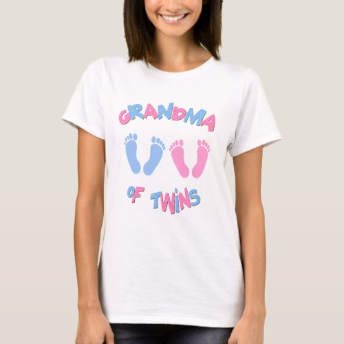 Grandma of Twin Babies Footprints T_Shirt