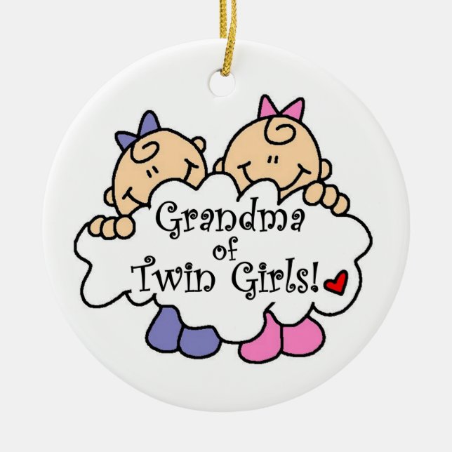 Grandma of Twin Girls Gifts Ceramic Ornament (Front)