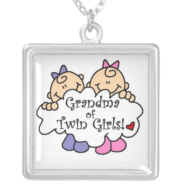 Grandma of Twin Girls Gifts Silver Plated Necklace (Front)