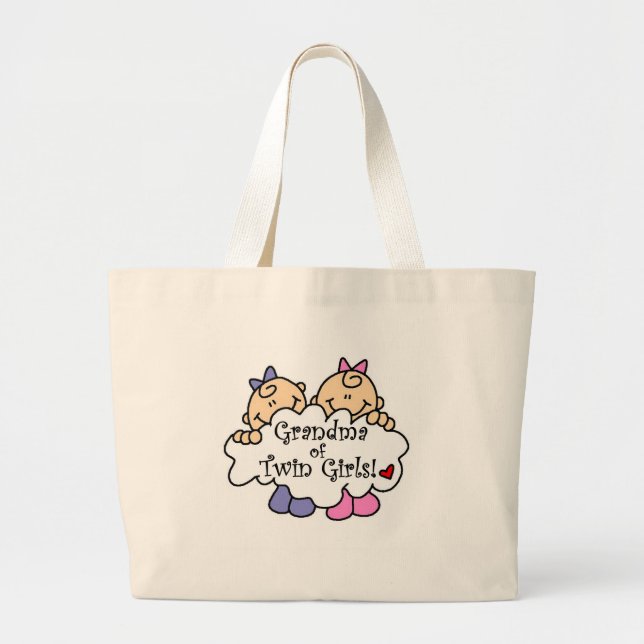 Grandma of Twin Girls Large Tote Bag (Front)