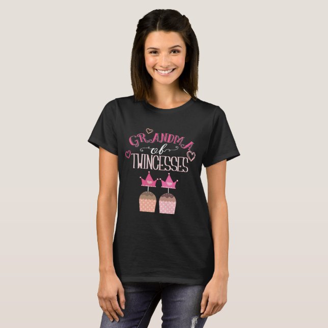 Grandma of Twin Girls T-Shirt Twincesses Gift (Front Full)