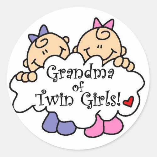 Grandma of Twin Girls Tshirts and Gifts Classic Round Sticker