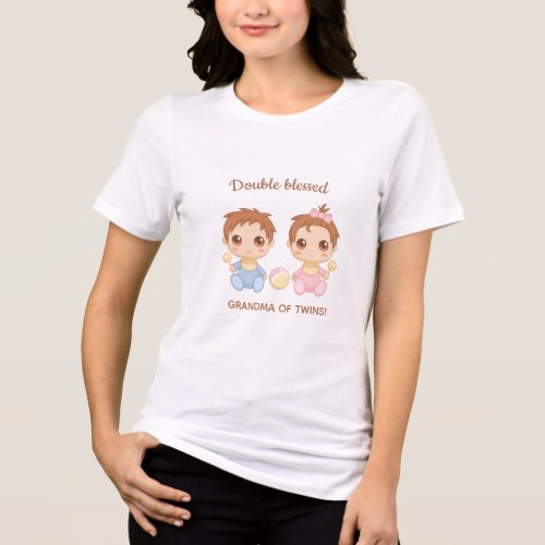 Grandma of Twins Baby Boy and Girl Tri_Blend Shirt