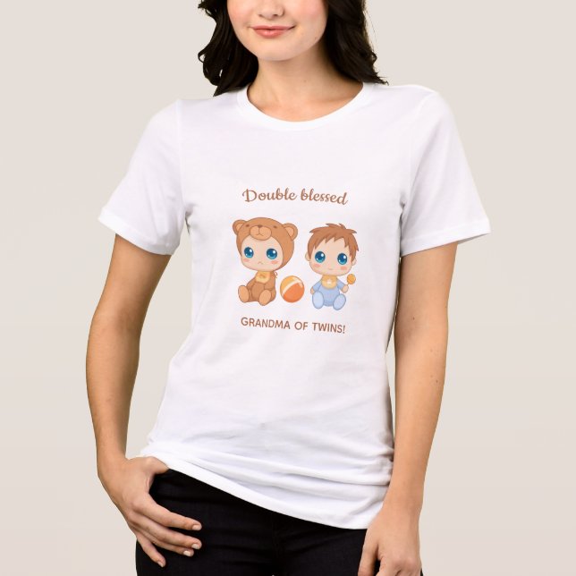 Grandma of Twins Baby Boy Bear Jumpsuit Tri-Blend Shirt (Front)